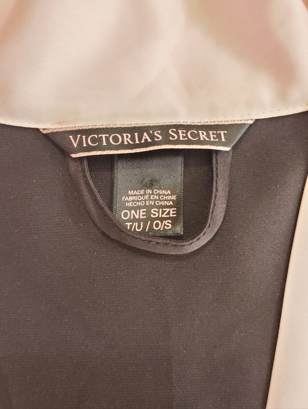 🟢2669 * Victoria's Secret Satin Kimono Robe Logo Black Pink One Size - Picture 3 of 12